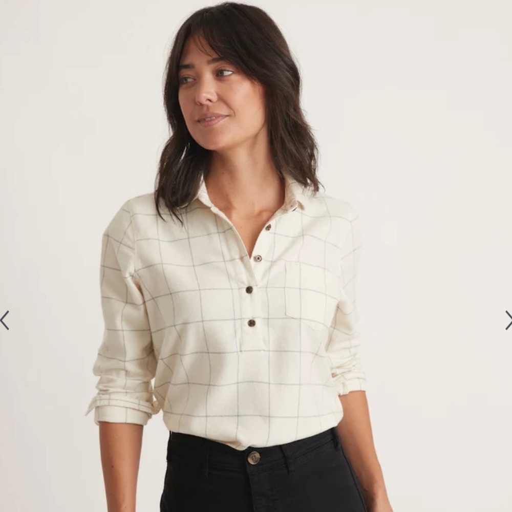 Josie Relaxed Popover in Ivory/Grey Windowpane